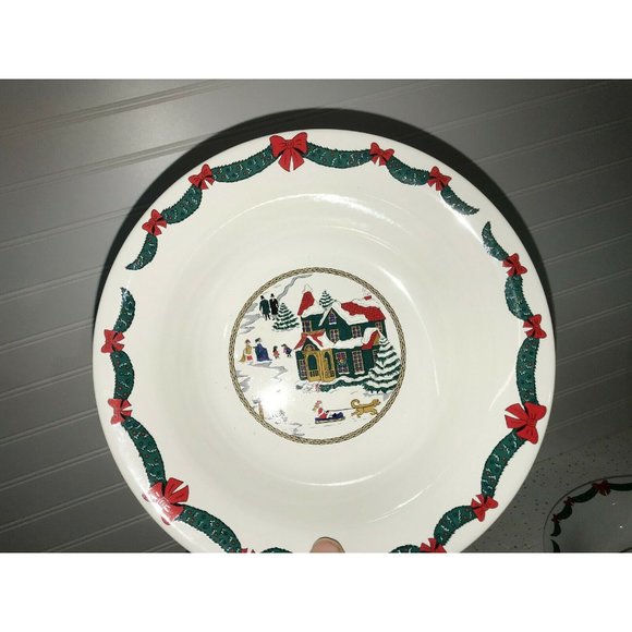 (2) HOLIDAY Christmas scene Serving BOWLS Genuine Stoneware Church - Picture 6 of 10